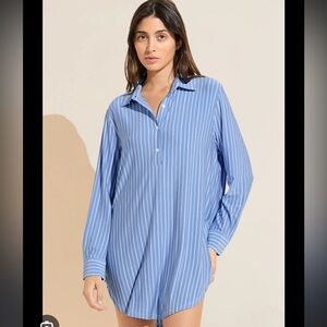 Eberjey GISELE Boyfriend Sleep Shirt in Nordic Stripe Vista Blue Small